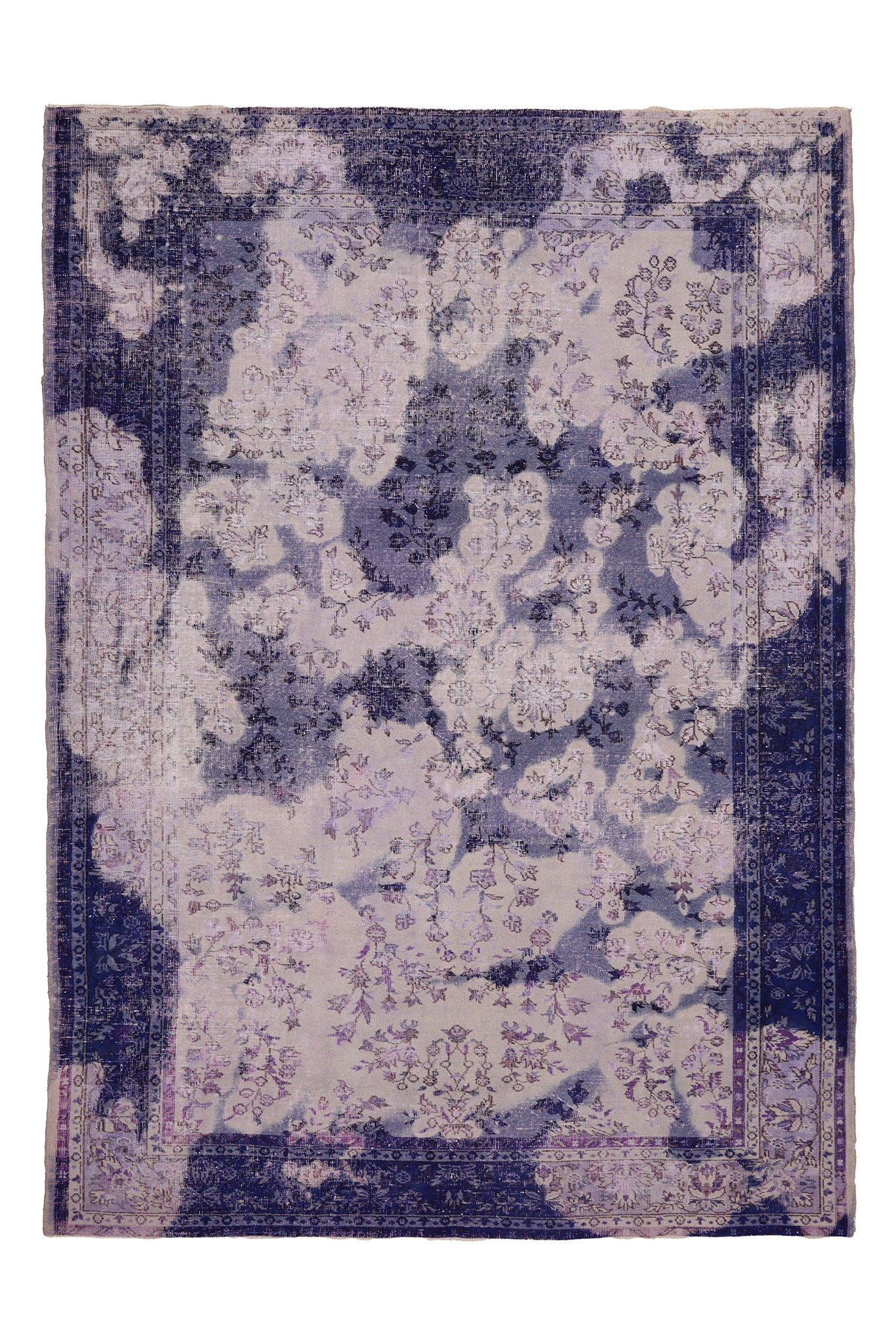 Vintage Isparta Turkish Area Rug 6x9 ft — Blue & Pink Overdyed