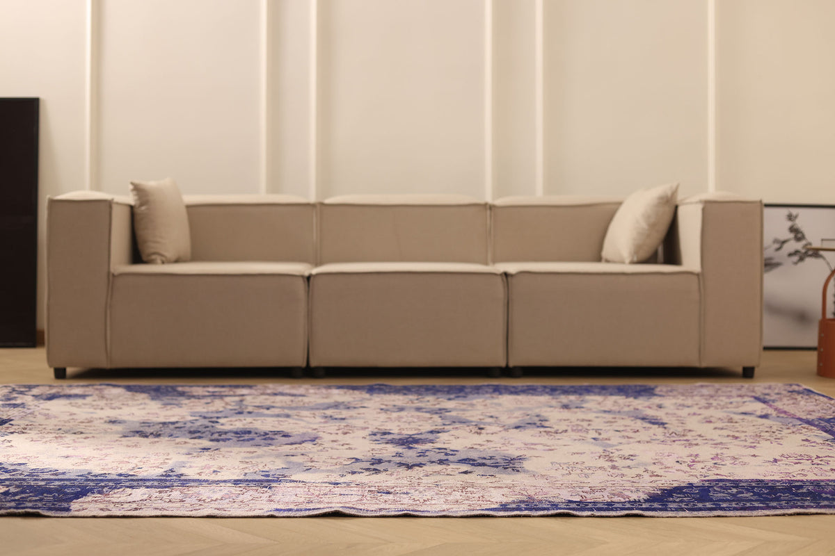 Vintage Isparta Turkish Area Rug 6x9 ft — Blue & Pink Overdyed