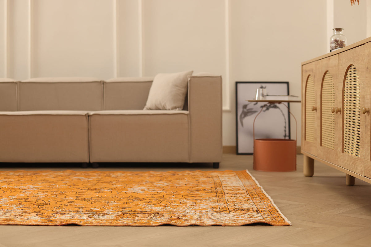 Vintage Isparta Turkish Area Rug 5x9 ft — Orange Overdyed