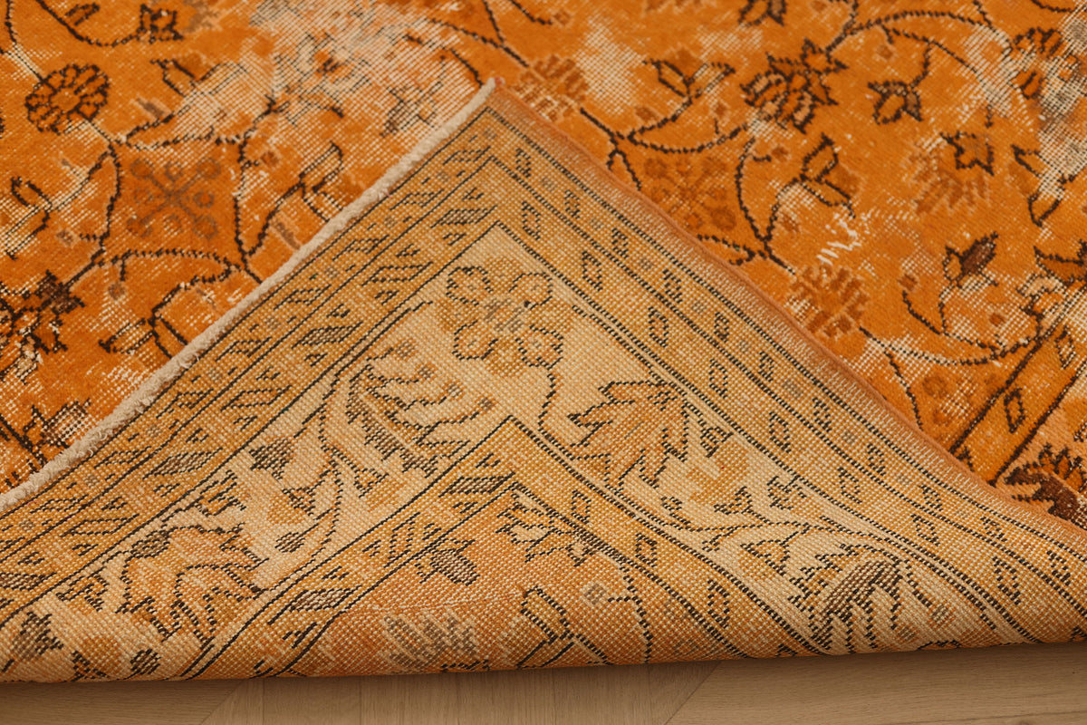 Vintage Isparta Turkish Area Rug 5x9 ft — Orange Overdyed