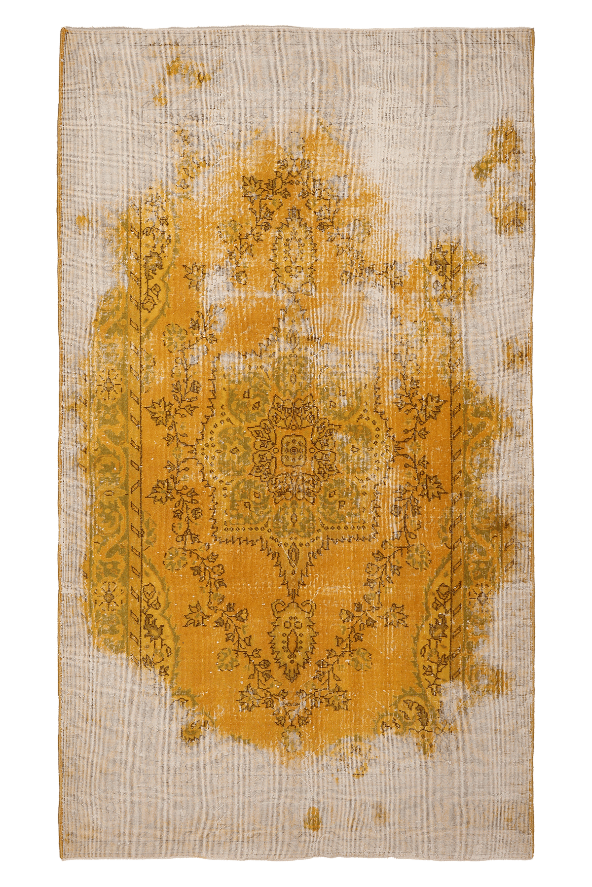 Vintage Isparta Turkish Area Rug 5x9 ft — Orange & Beige Distressed
