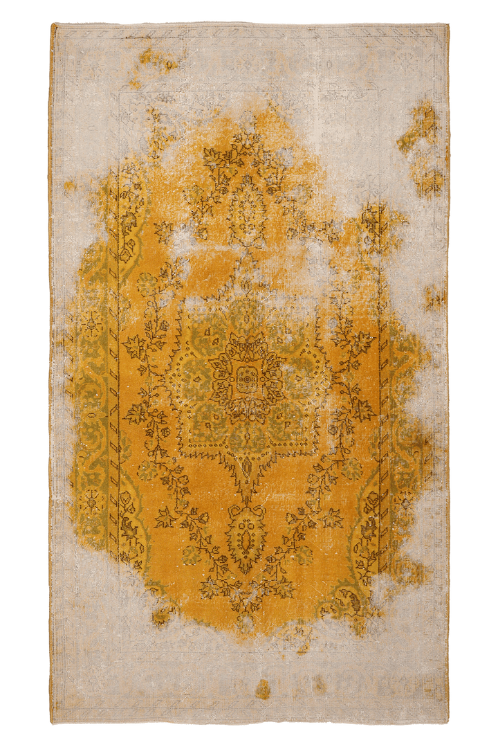 Vintage Isparta Turkish Area Rug 5x9 ft — Orange & Beige Distressed