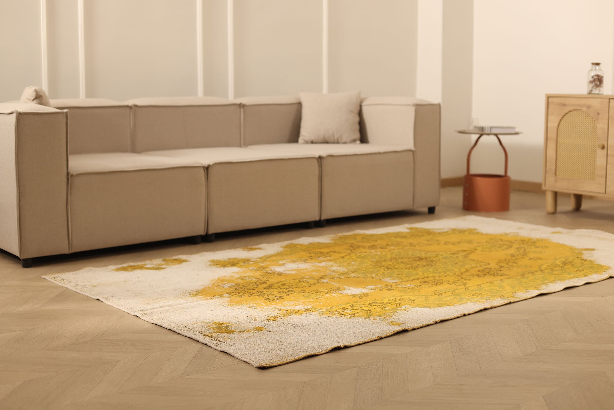 Vintage Isparta Turkish Area Rug 5x9 ft — Orange & Beige Distressed