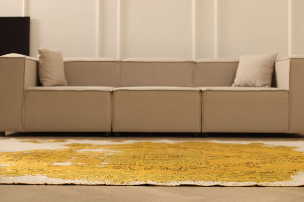 Vintage Isparta Turkish Area Rug 5x9 ft — Orange & Beige Distressed