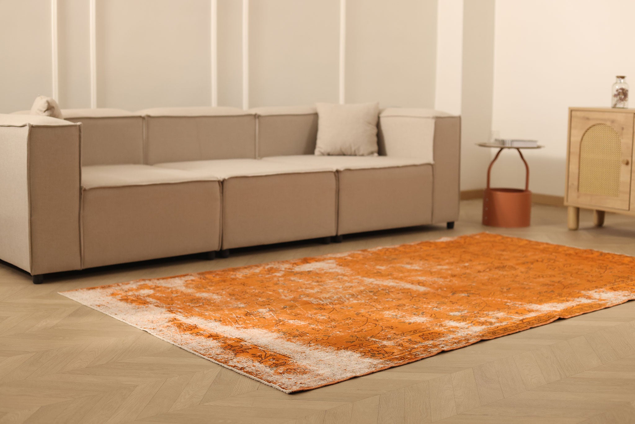 Vintage Isparta Turkish Area Rug 5x8 ft — Orange Overdyed
