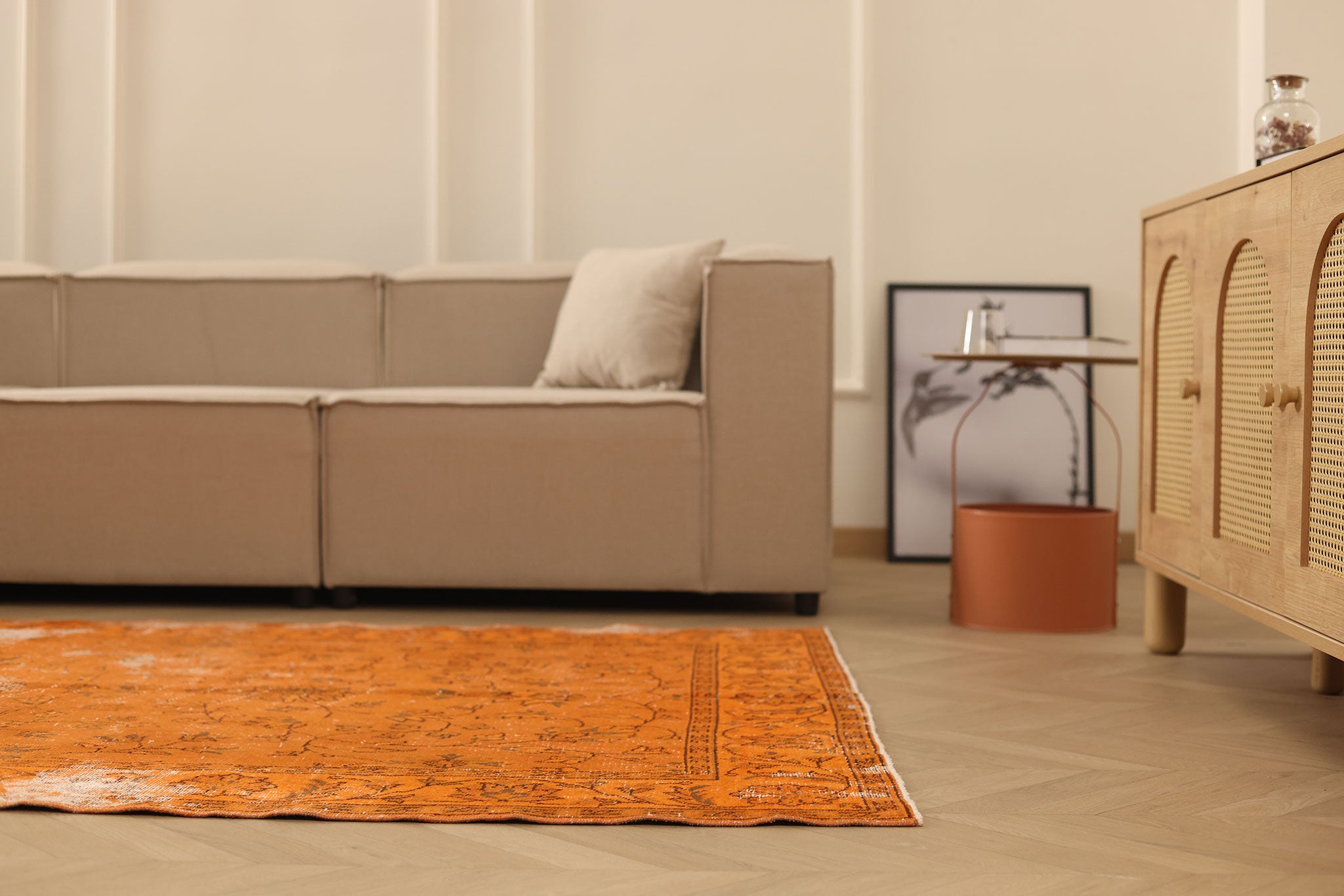 Vintage Isparta Turkish Area Rug 5x8 ft — Orange Overdyed