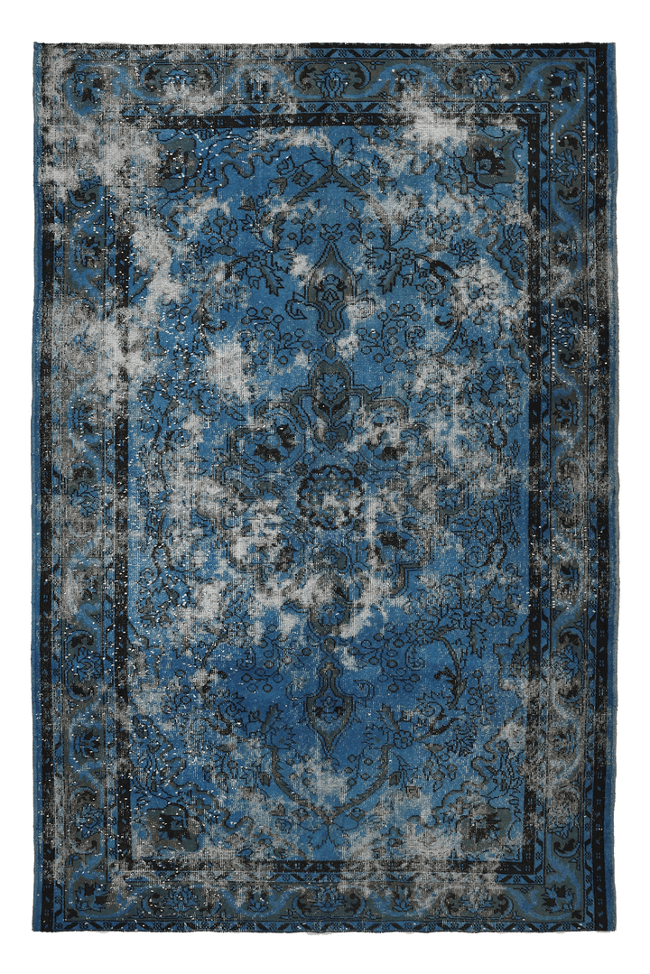 Vintage Isparta Turkish Area Rug 6x9 ft — Blue & Gray Overdyed