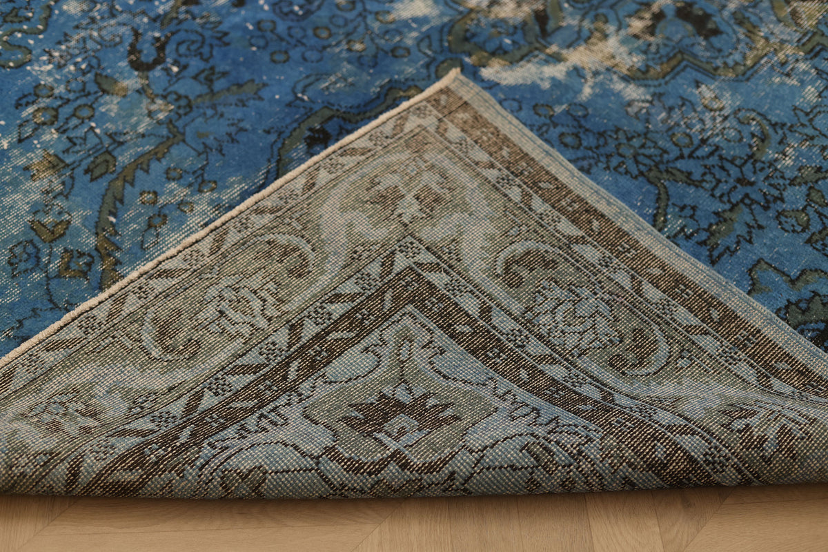 Vintage Isparta Turkish Area Rug 6x9 ft — Blue & Gray Overdyed
