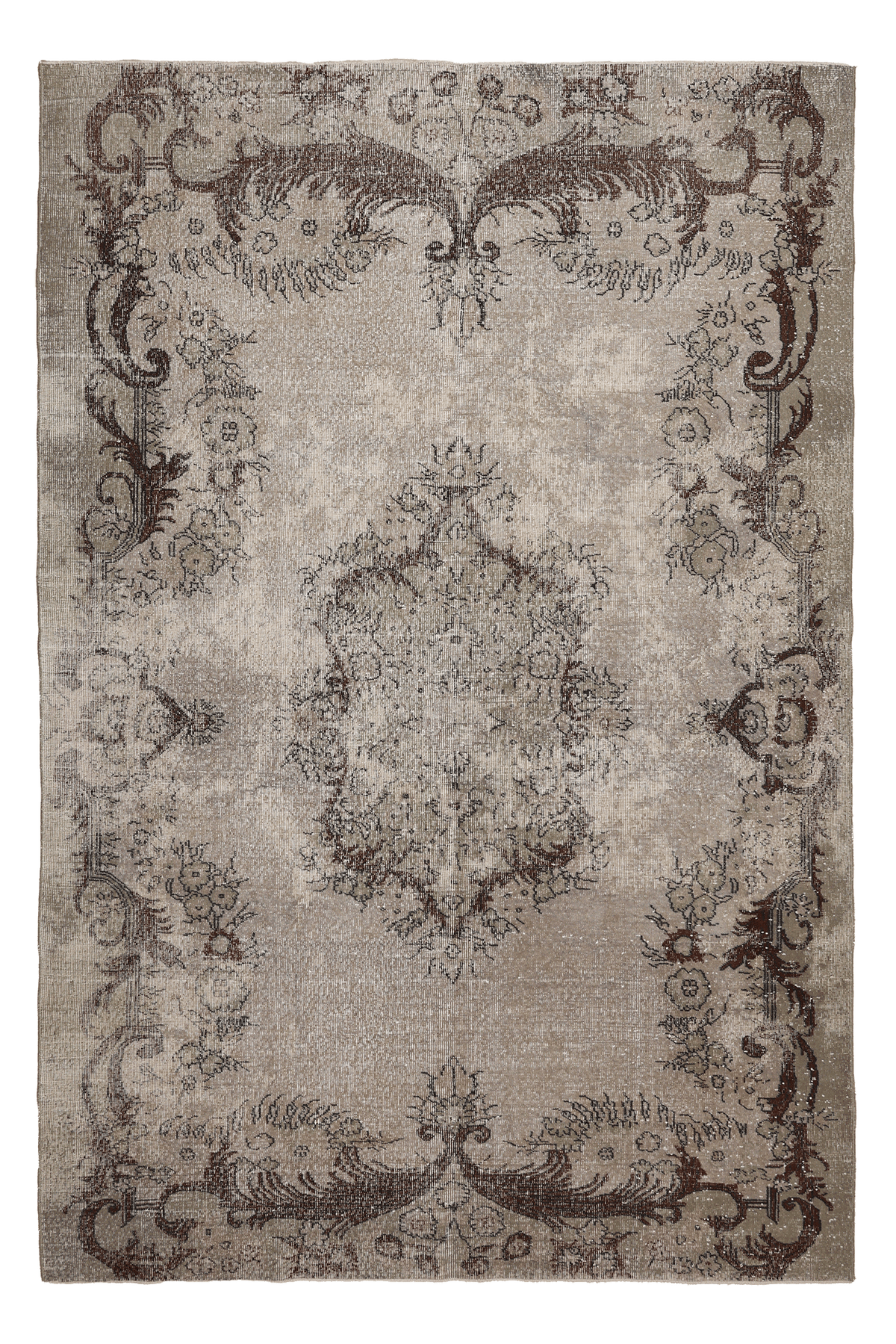 Vintage Isparta Turkish Area Rug 6x10 ft — Beige & Brown Floral