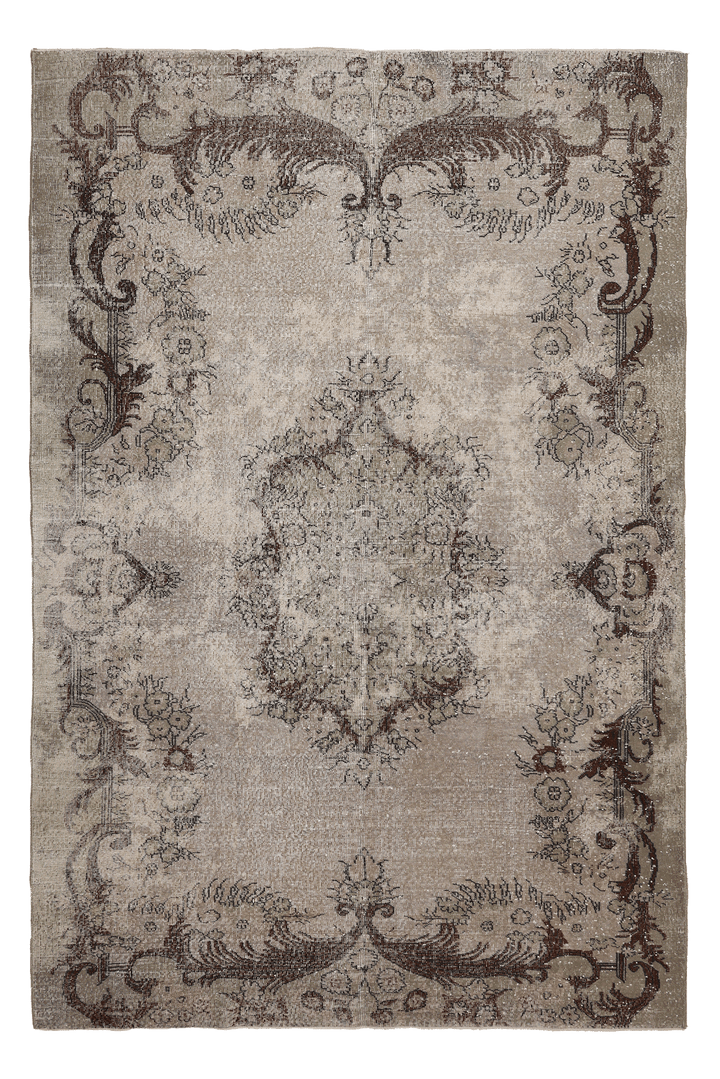 Vintage Isparta Turkish Area Rug 6x10 ft — Beige & Brown Floral