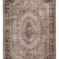 Vintage Isparta Turkish Area Rug 6x9 ft — Beige & Brown Floral (No. 40102)