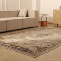 Vintage Isparta Turkish Area Rug 6x9 ft — Beige & Brown Floral (No. 40102)