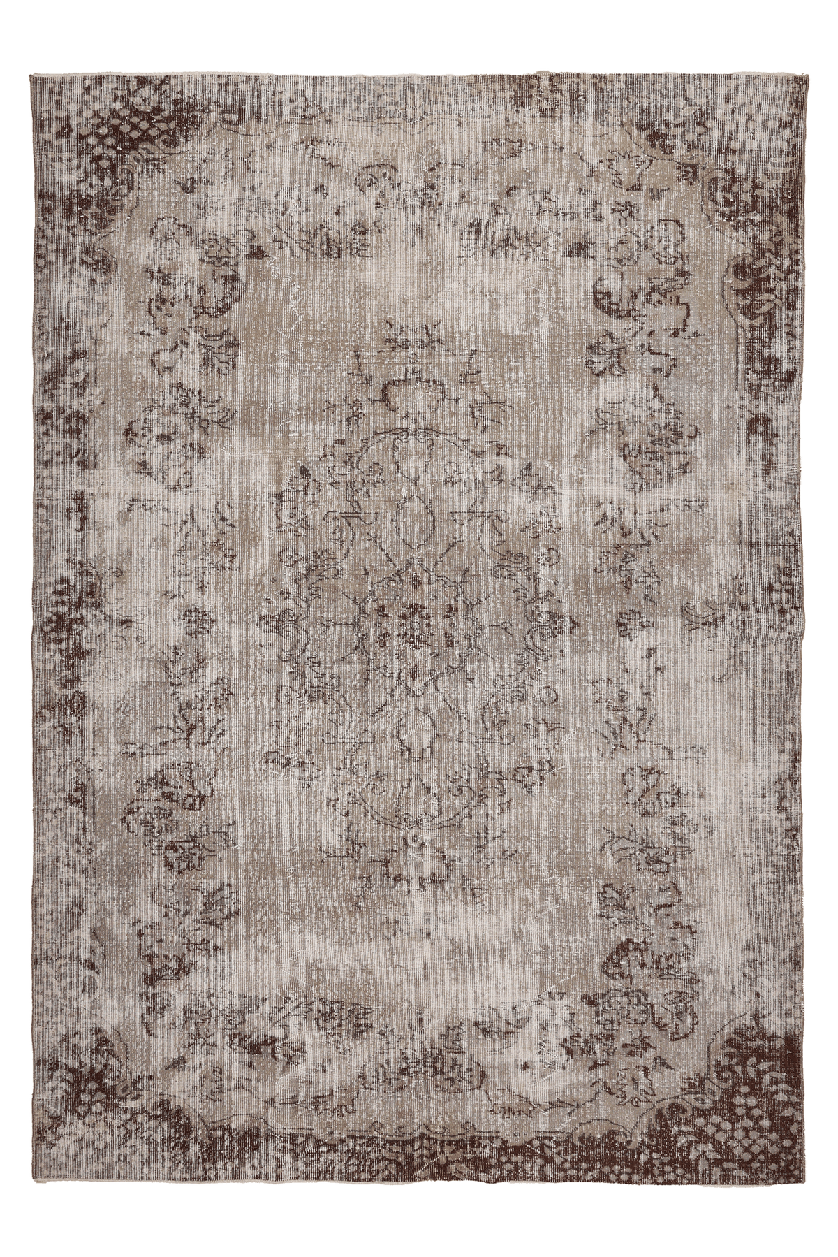 Vintage Isparta Turkish Area Rug 6x9 ft — Beige & Brown Floral