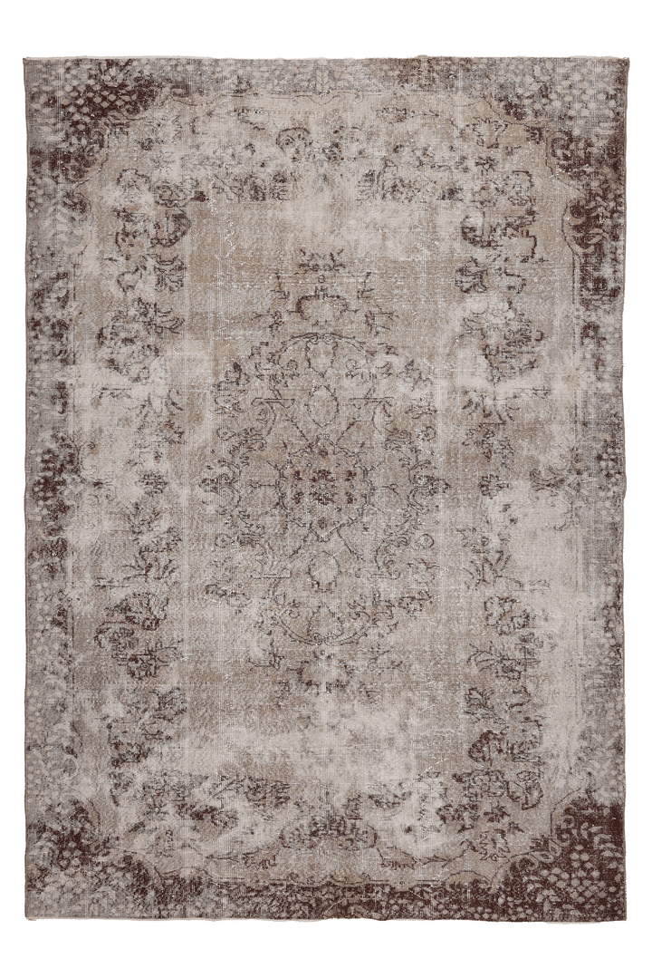 Vintage Isparta Turkish Area Rug 6x9 ft — Beige & Brown Floral