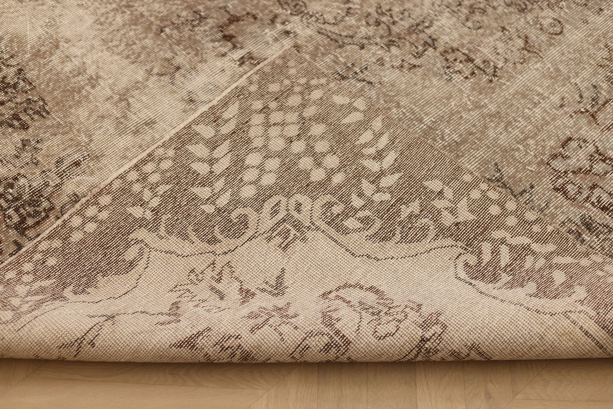 Vintage Isparta Turkish Area Rug 6x9 ft — Beige & Brown Floral