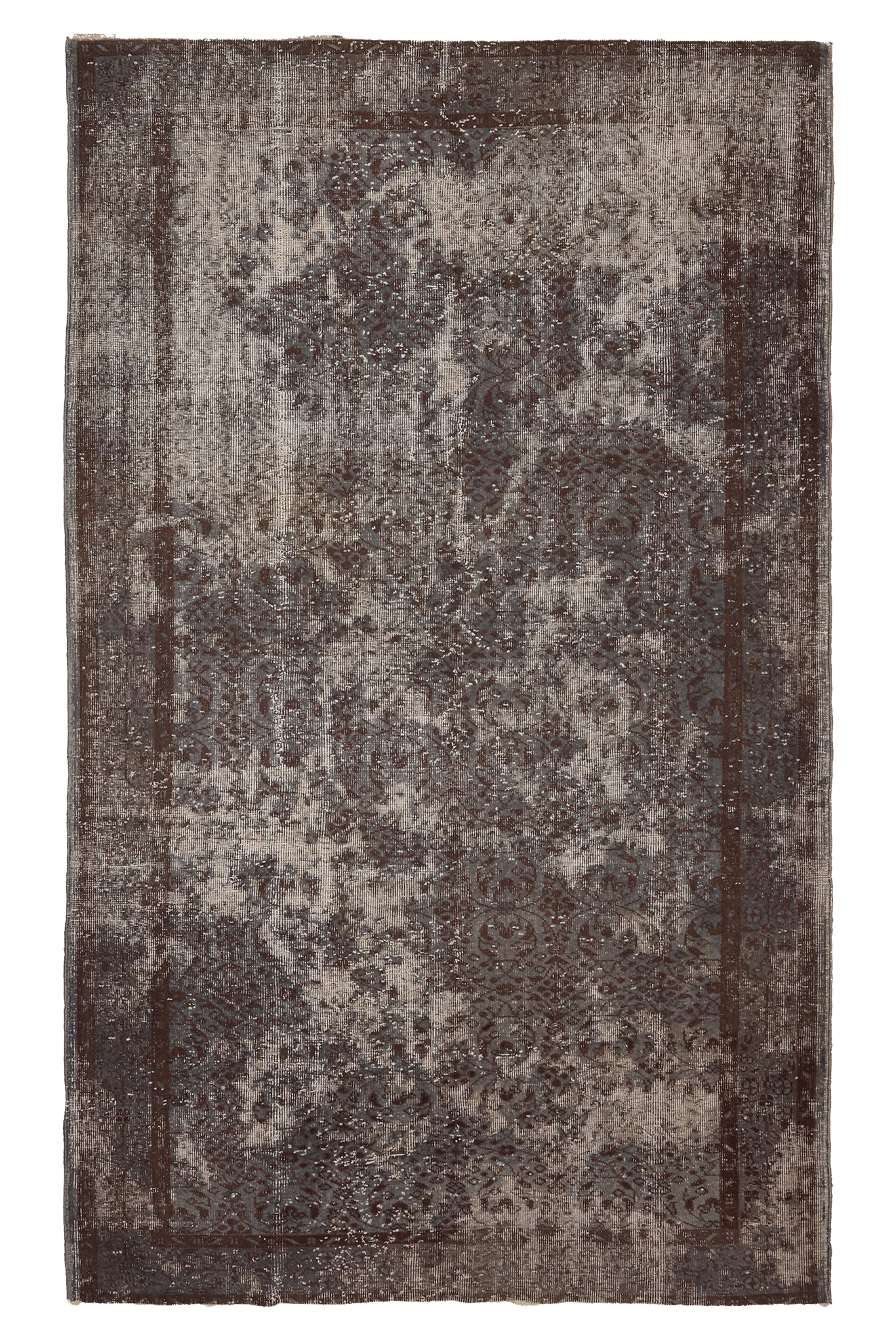 Vintage Isparta Turkish Area Rug 5x9 ft — Gray & Brown Distressed