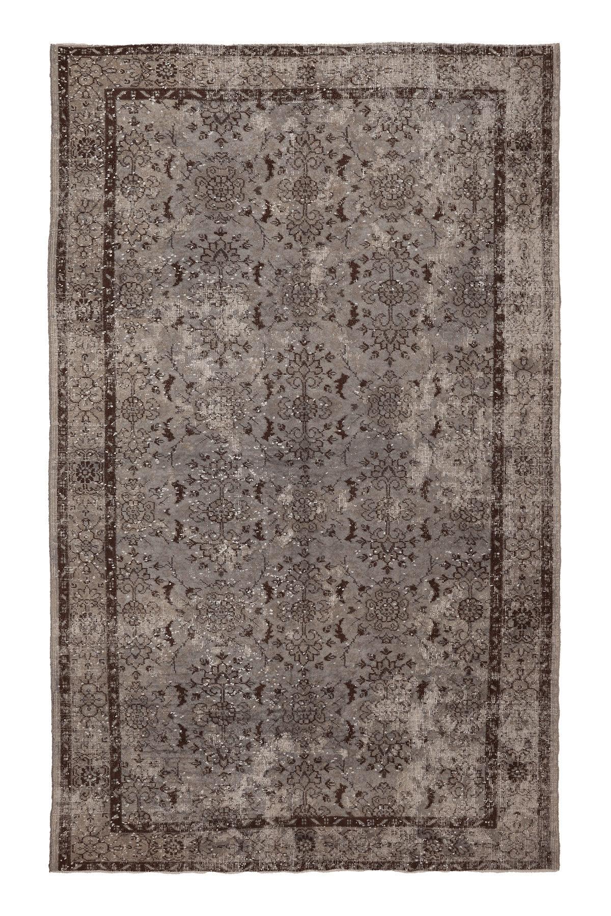 Vintage Isparta Turkish Area Rug 6x10 ft — Gray & Brown Floral (No. 40109)