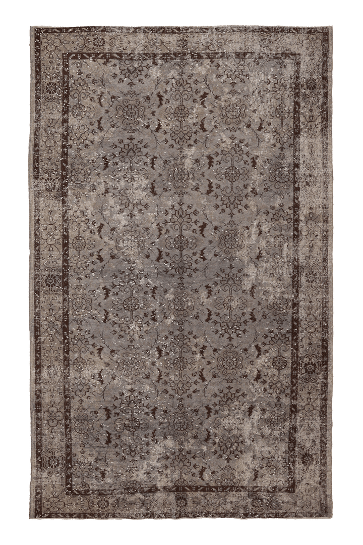 Vintage Isparta Turkish Area Rug 6x10 ft — Gray & Brown Floral (No. 40109)