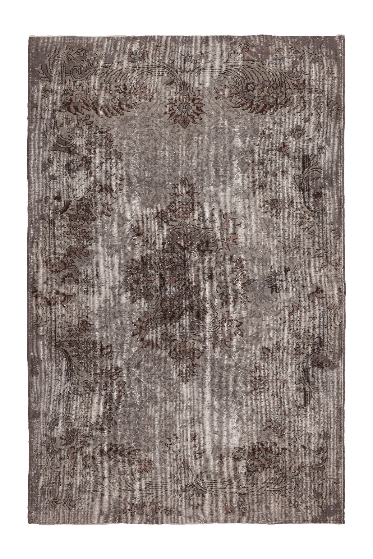 Vintage Isparta Turkish Area Rug 5x9 ft — Gray & Brown Distressed (No. 40112)