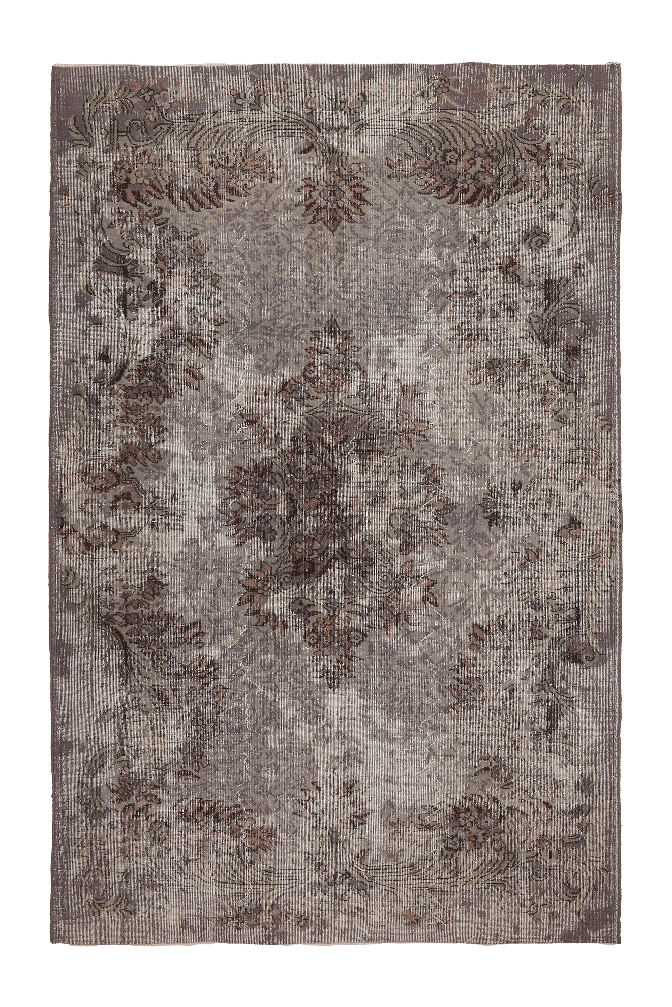 Vintage Isparta Turkish Area Rug 5x9 ft — Gray & Brown Distressed (No. 40112)