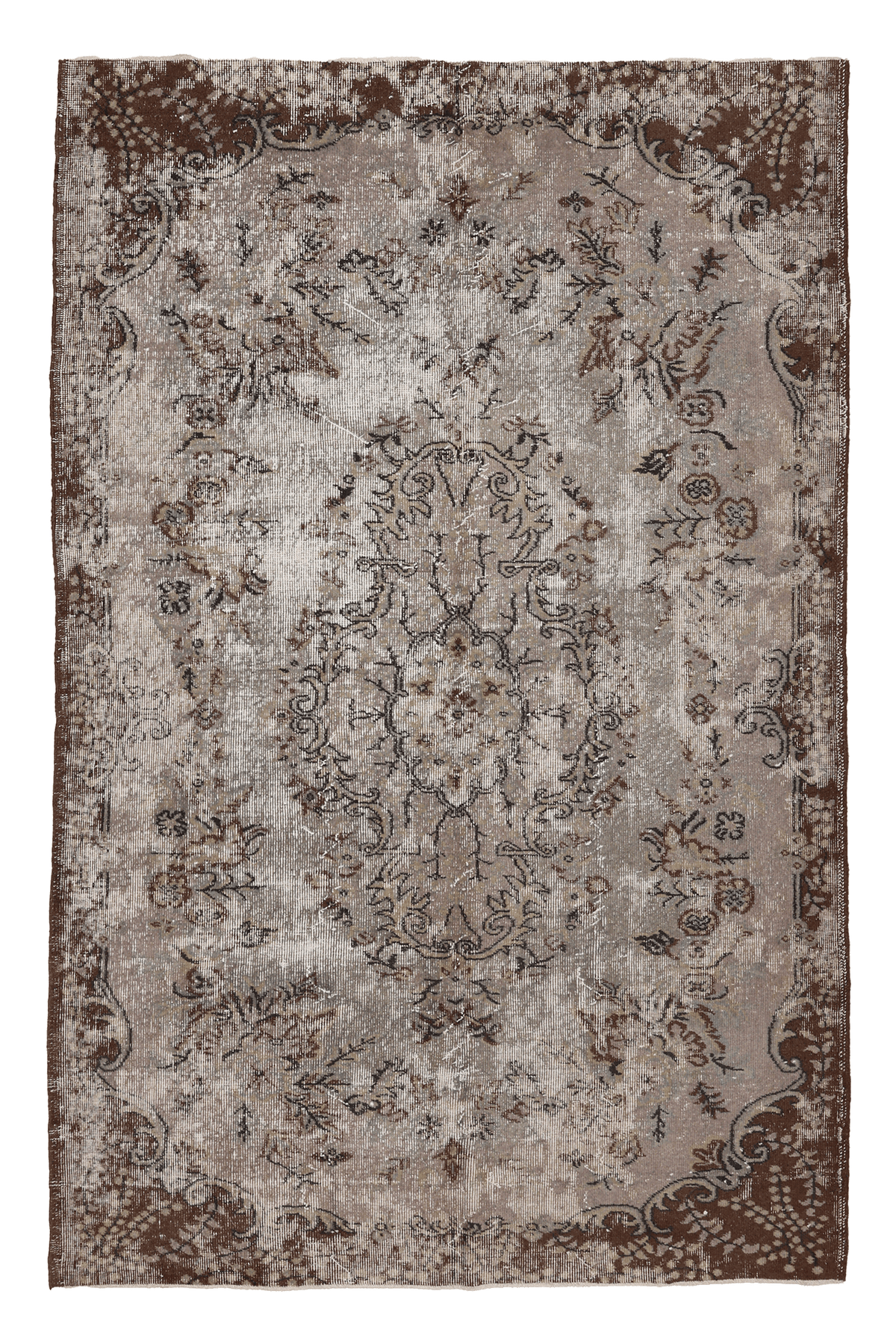 Vintage Isparta Turkish Area Rug 5x8 ft — Beige & Brown Floral (No. 40115)