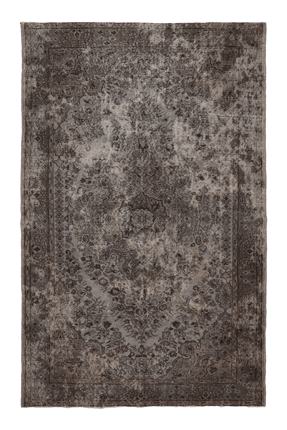 Vintage Isparta Turkish Area Rug 6x9 ft — Gray & Brown Distressed