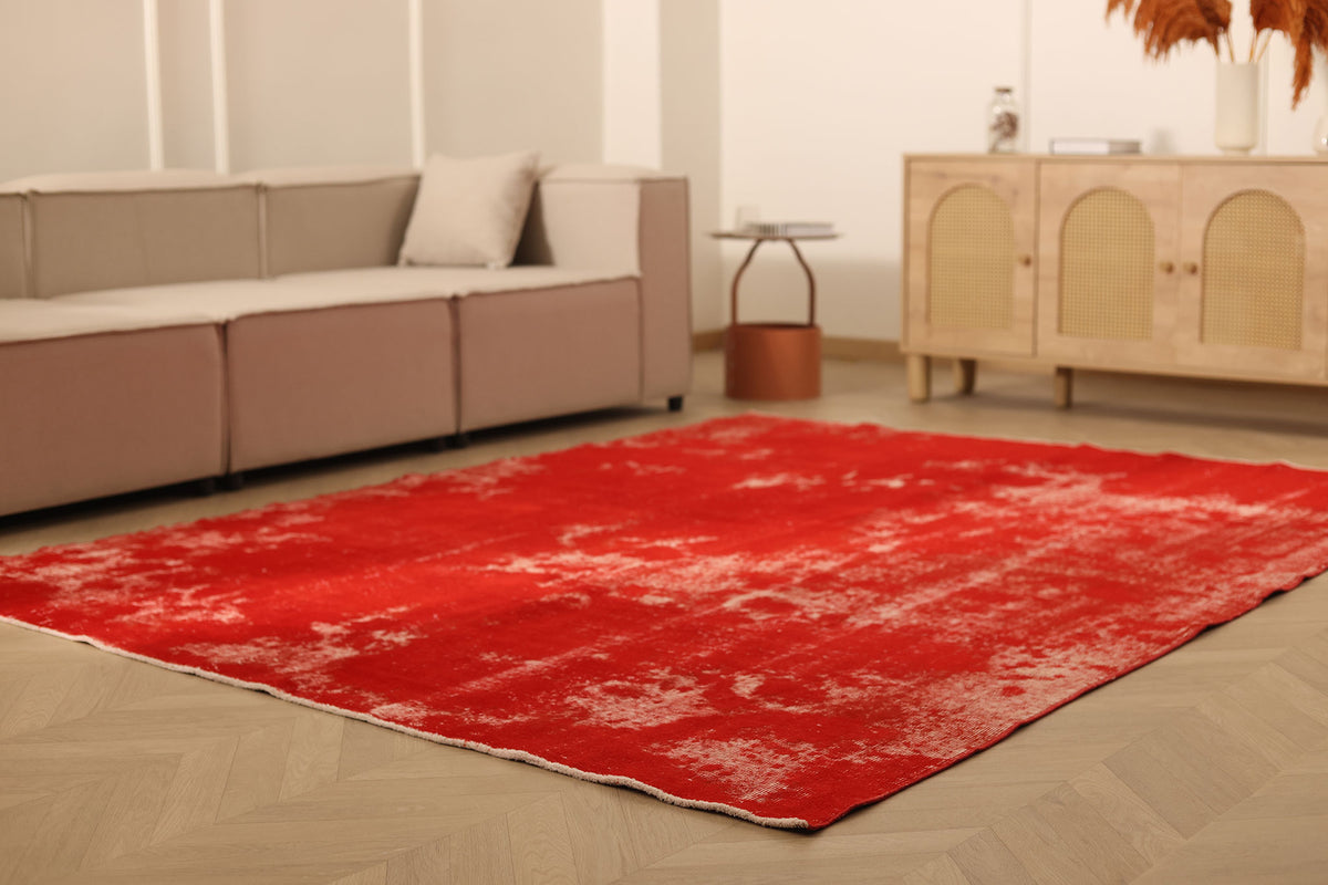 Vintage Isparta Turkish Area Rug 6x9 ft — Red Overdyed