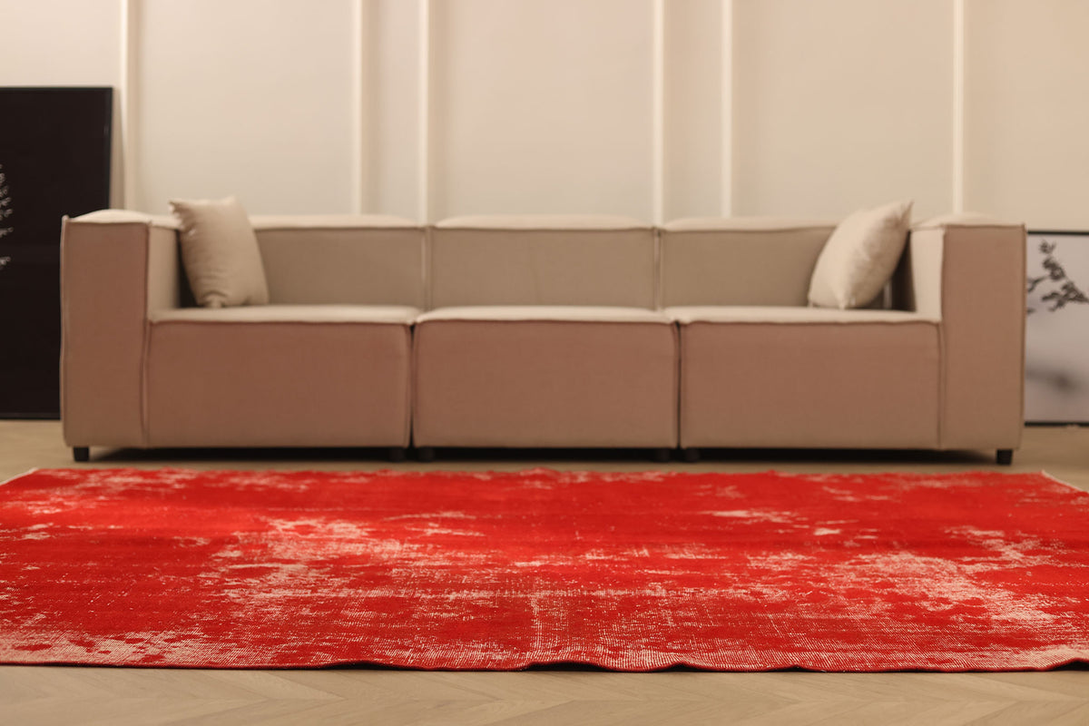 Vintage Isparta Turkish Area Rug 6x9 ft — Red Overdyed