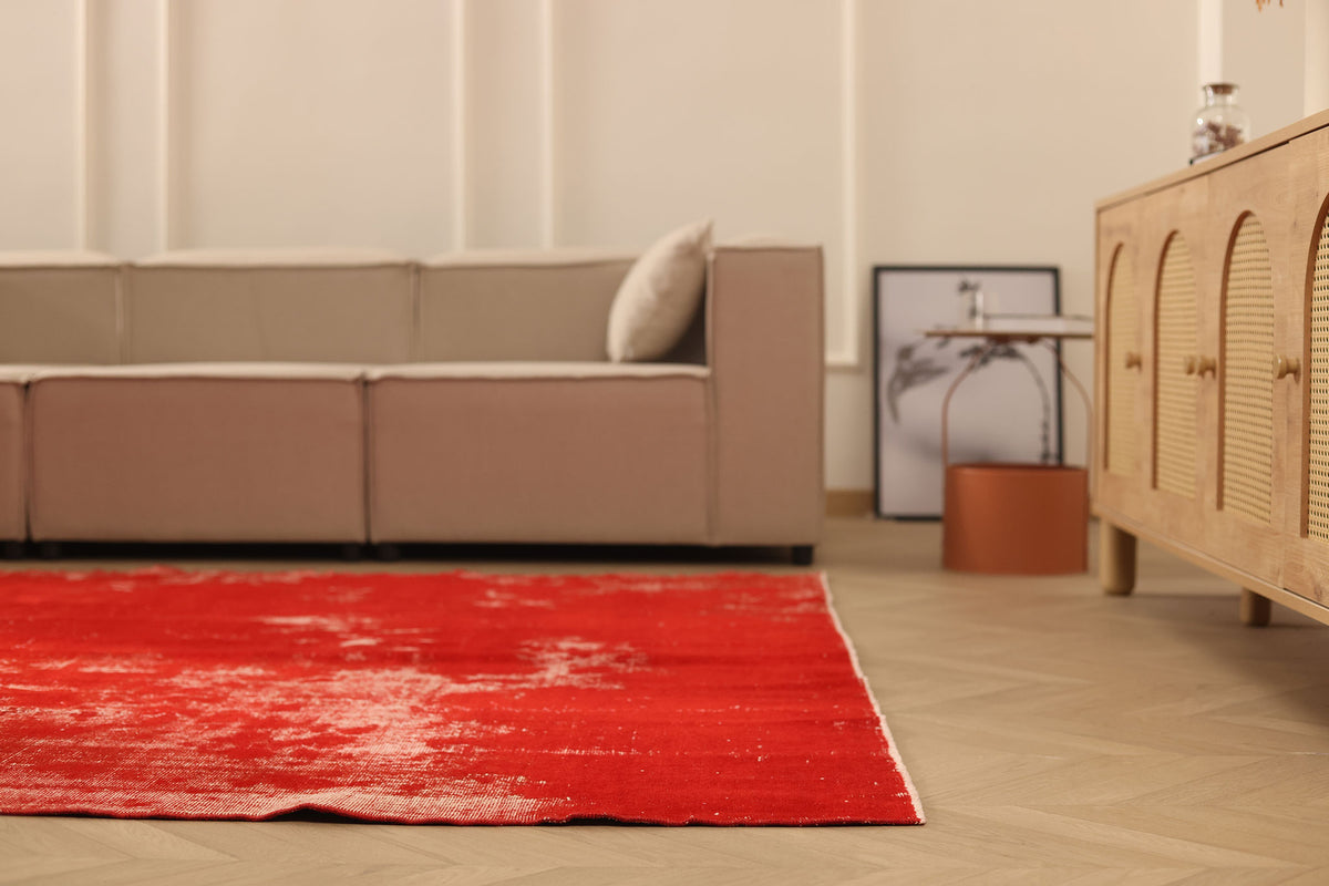 Vintage Isparta Turkish Area Rug 6x9 ft — Red Overdyed