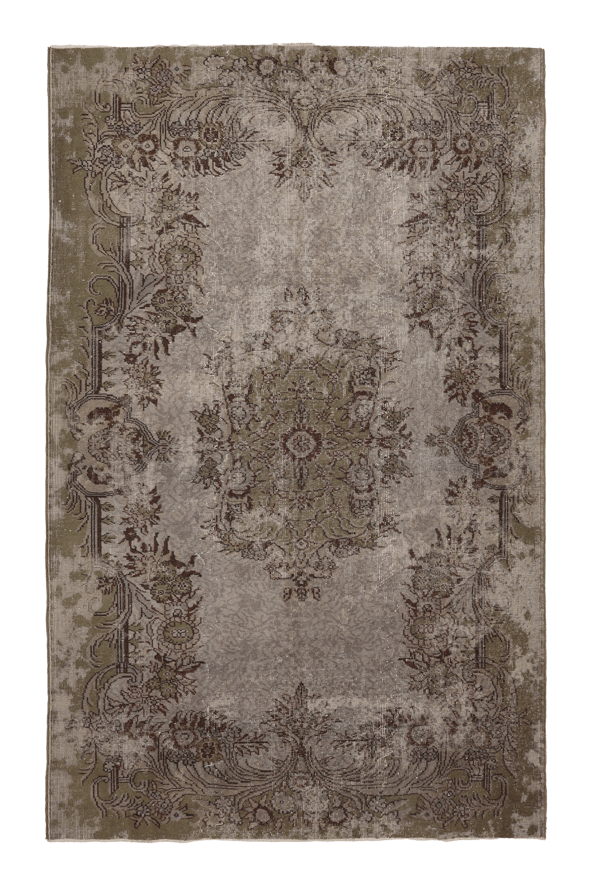 Vintage Isparta Turkish Area Rug 5x9 ft — Gray & Brown Floral (No. 40123)