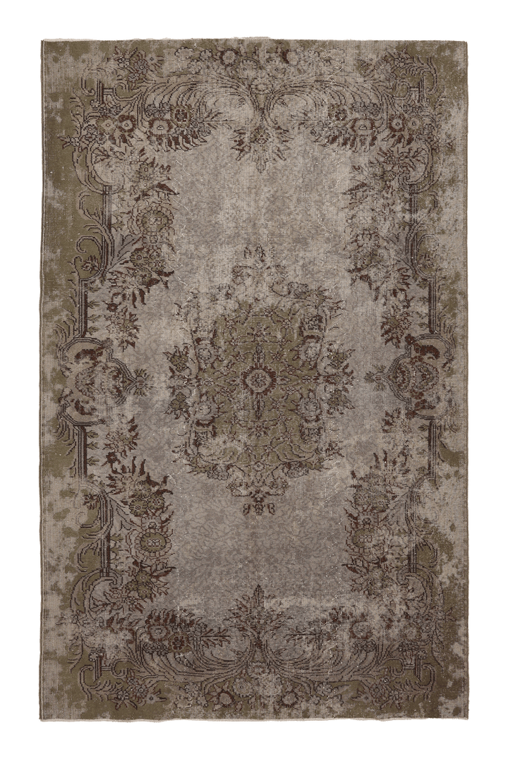 Vintage Isparta Turkish Area Rug 5x9 ft — Gray & Brown Floral (No. 40123)