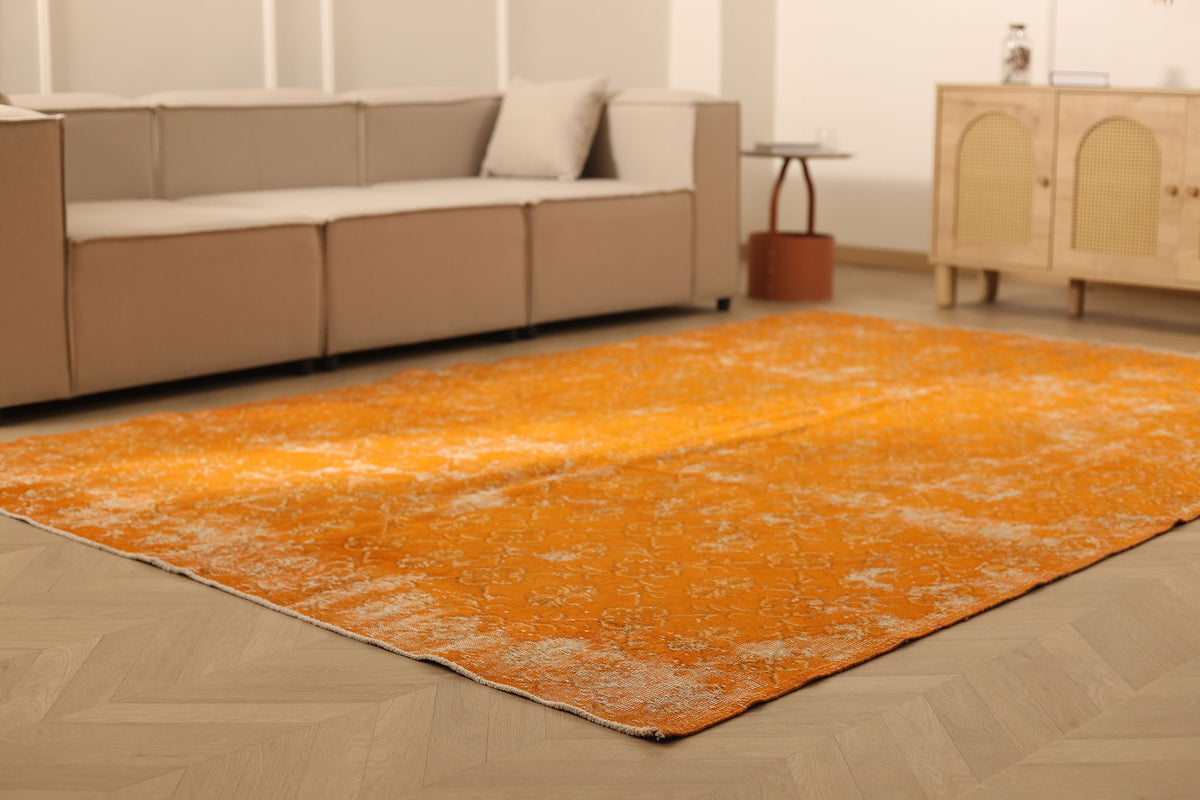 Vintage Isparta Turkish Area Rug 7x10 ft — Orange & Beige Overdyed