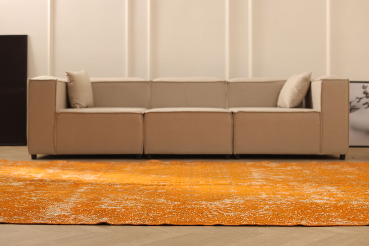 Vintage Isparta Turkish Area Rug 7x10 ft — Orange & Beige Overdyed