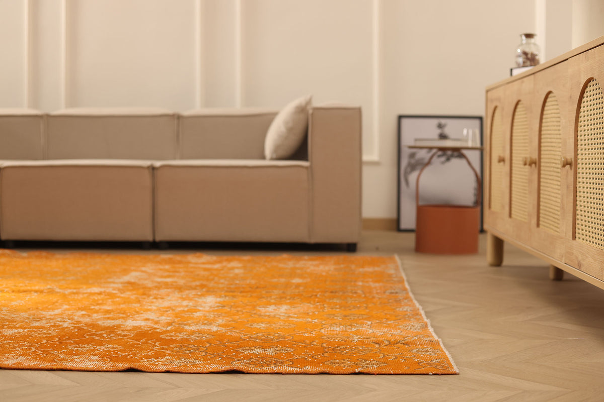 Vintage Isparta Turkish Area Rug 7x10 ft — Orange & Beige Overdyed