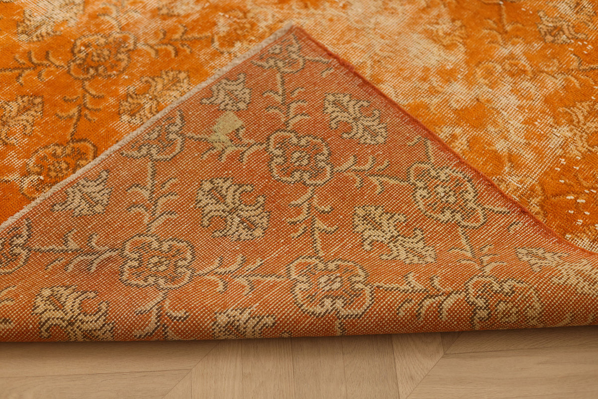 Vintage Isparta Turkish Area Rug 7x10 ft — Orange & Beige Overdyed