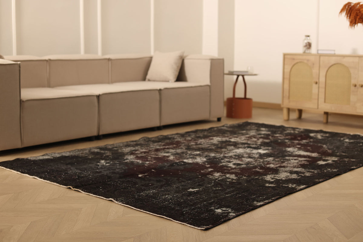 Vintage Isparta Turkish Area Rug 6x9 ft — Gray Overdyed (No. 40125)