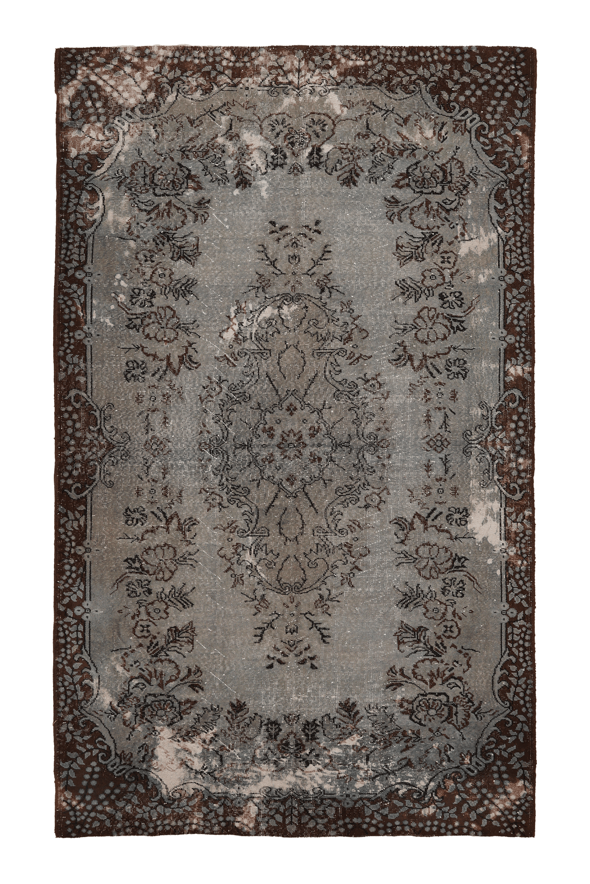 Vintage Isparta Turkish Area Rug 5x9 ft — Gray & Brown Distressed (No. 40129)