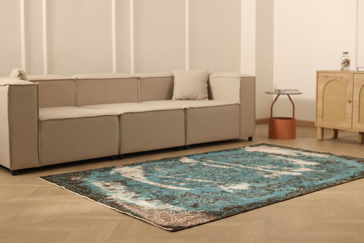 Vintage Isparta Turkish Area Rug 5x8 ft — Blue & Gray Distressed (No. 40132)