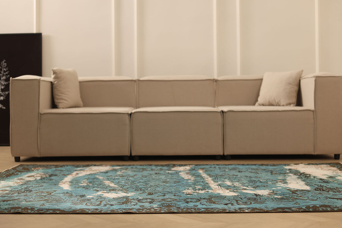Vintage Isparta Turkish Area Rug 5x8 ft — Blue & Gray Distressed (No. 40132)