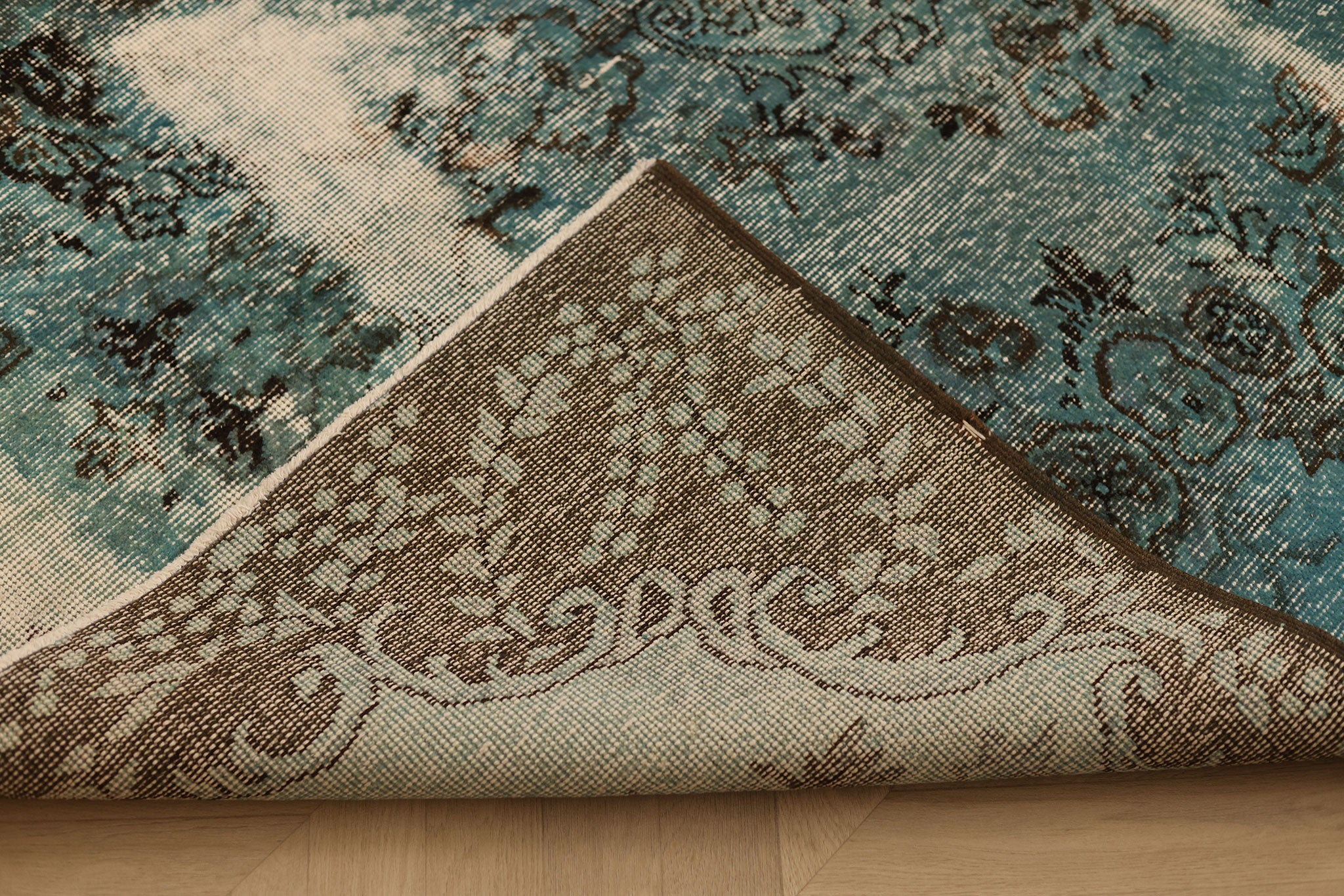 Vintage Isparta Turkish Area Rug 5x8 ft — Blue & Gray Distressed (No. 40132)