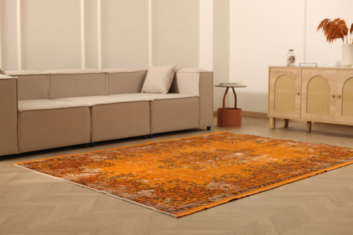 Vintage Isparta Turkish Area Rug 6x8 ft — Orange Overdyed