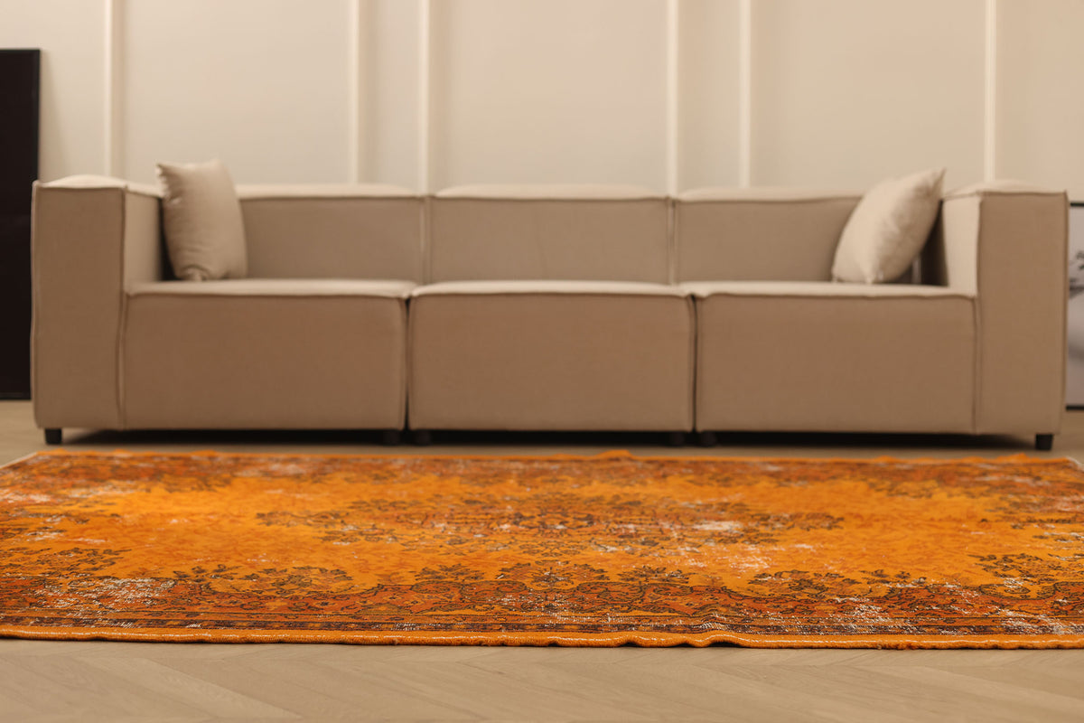Vintage Isparta Turkish Area Rug 6x8 ft — Orange Overdyed