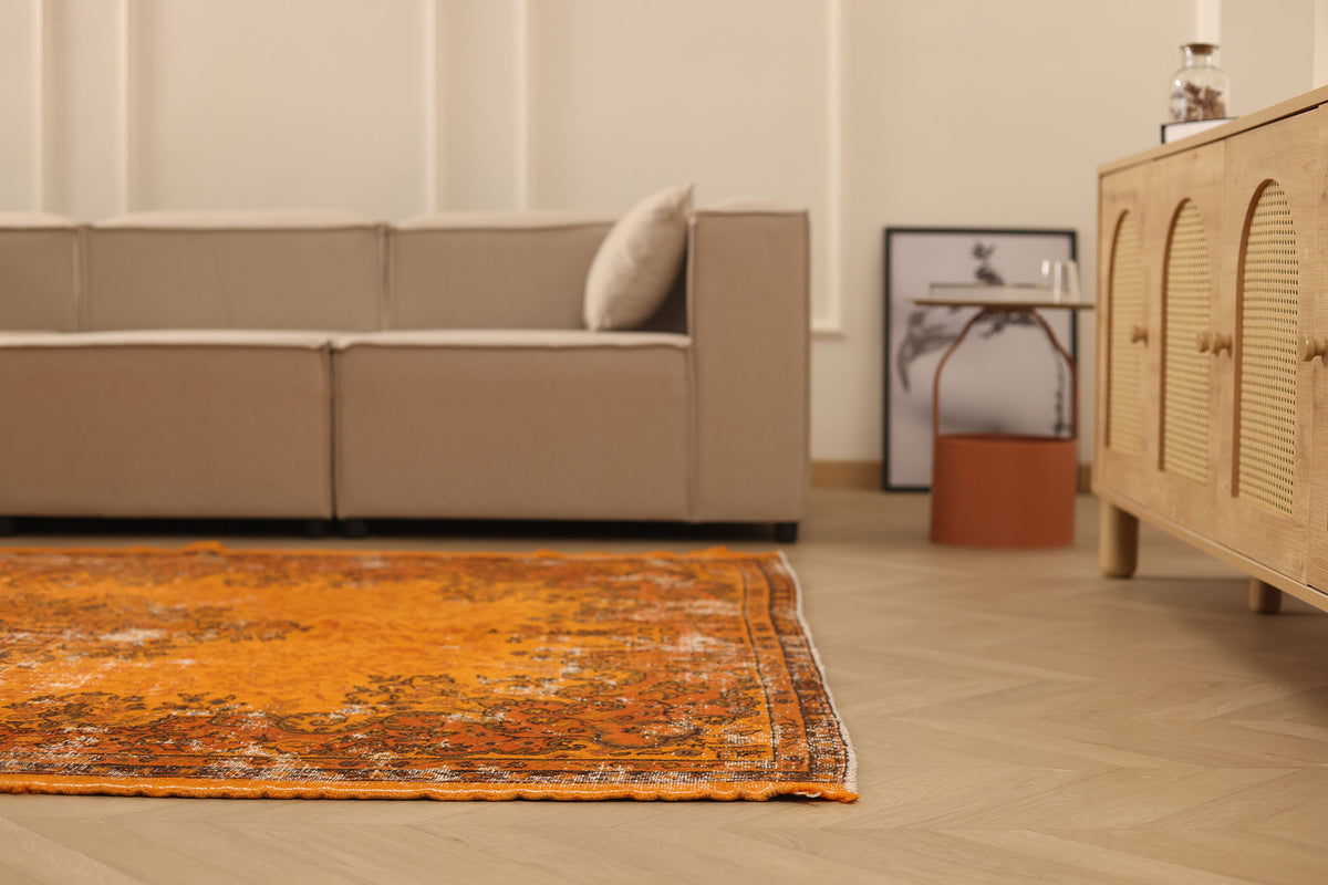 Vintage Isparta Turkish Area Rug 6x8 ft — Orange Overdyed