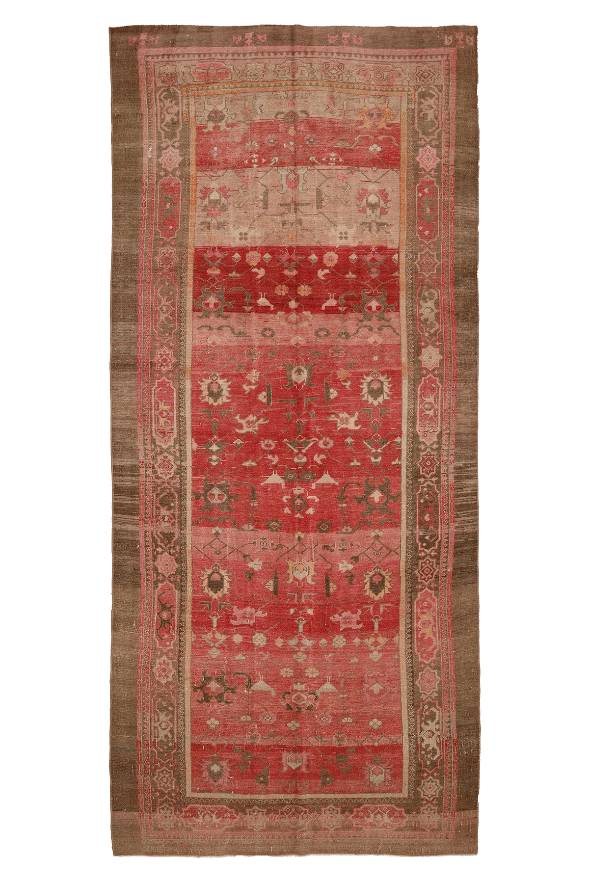 Vintage Van Turkish Area Rug 6x13 ft — Red & Brown Floral
