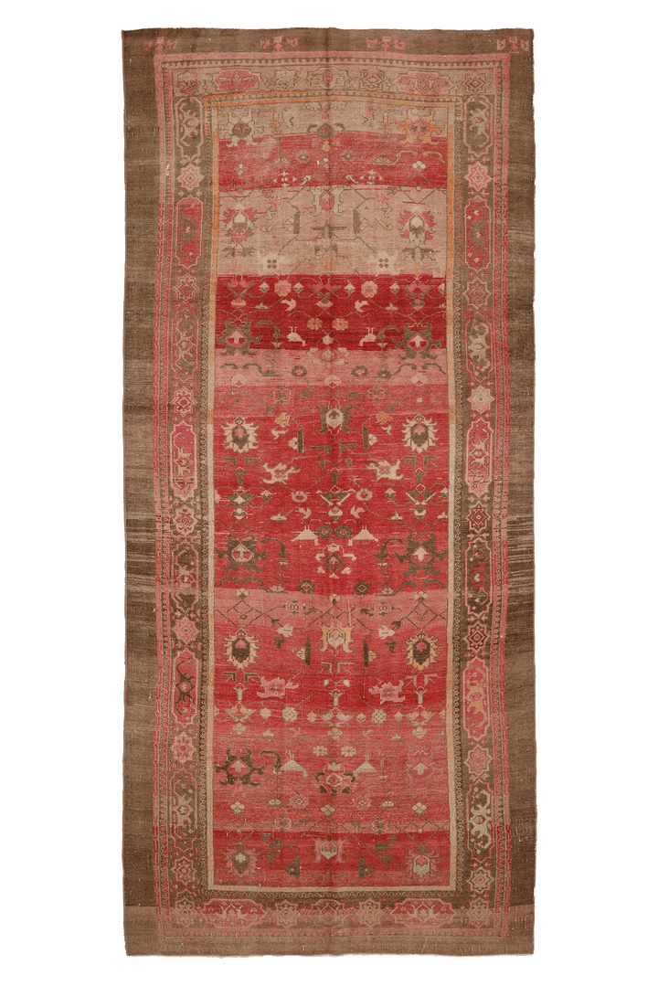 Vintage Van Turkish Area Rug 6x13 ft — Red & Brown Floral