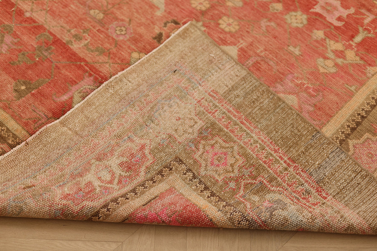 Vintage Van Turkish Area Rug 6x13 ft — Red & Brown Floral