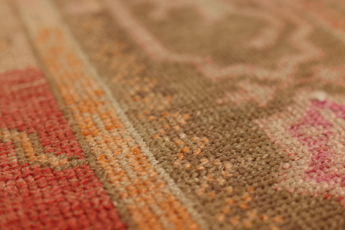 Vintage Van Turkish Area Rug 6x13 ft — Red & Brown Floral