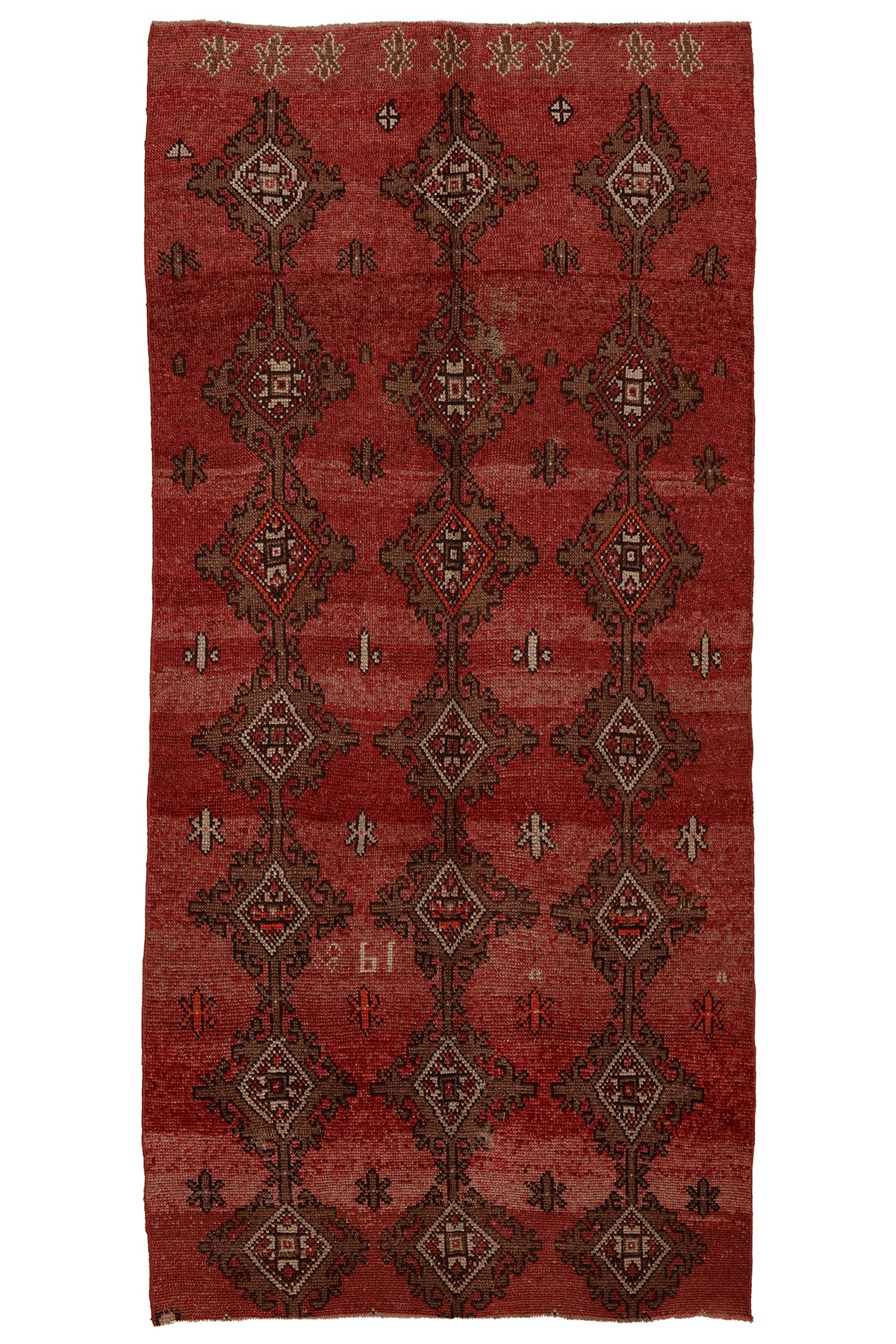 Vintage Malatya Turkish Area Rug 5x10 ft — Red & Brown Geometric