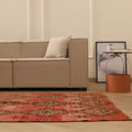 Vintage Malatya Turkish Area Rug 5x10 ft — Red & Brown Geometric
