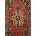Vintage Nevşehir Turkish Area Rug 4x9 ft — Red & Brown Geometric
